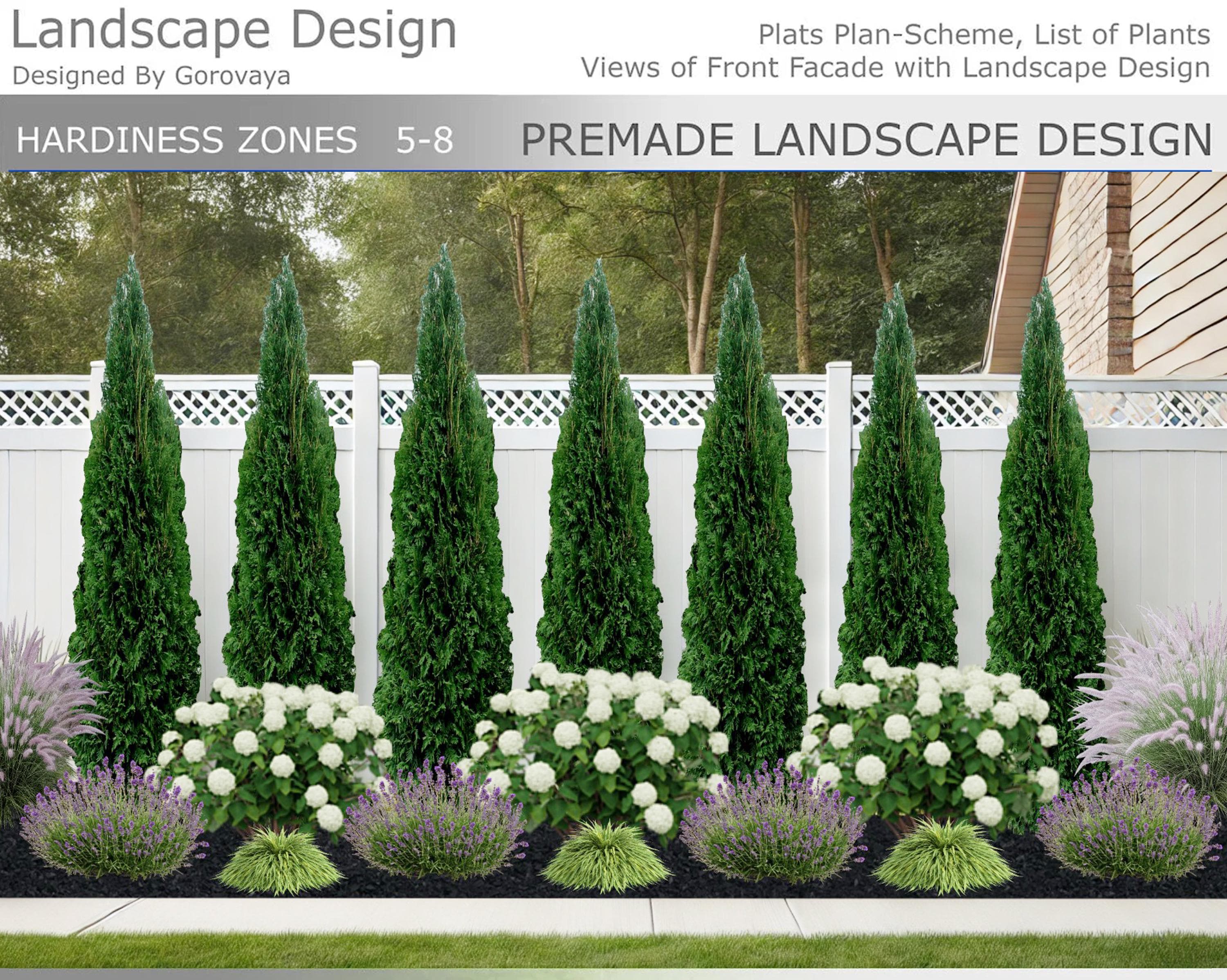 Elegant Privacy Fence Garden Design | Simple Backyard Border for Zones 5–8 | Full Sun Landscaping Plan for Instant Landscape Fence Design