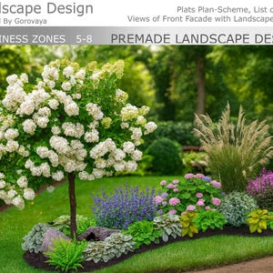 Premade Landscape Design, Landscape Berm, Zone 5-8 Berm, Berm Flower Garden, Hosta Garden, Hydrangea Garden, Ornamental Grass, Landscape