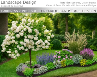 Premade Landscape Design, Landscape Berm, Zone 5-8 Berm, Berm Flower Garden, Hosta Garden, Hydrangea Garden, Ornamental Grass, Landscape