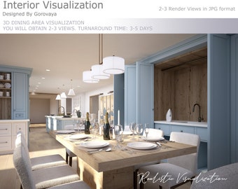 Projekty wnętrz kuchni i jadalni 3D, wizualizacje jadalni, wizualizacje architektoniczne 3D, realistyczne wizualizacje
