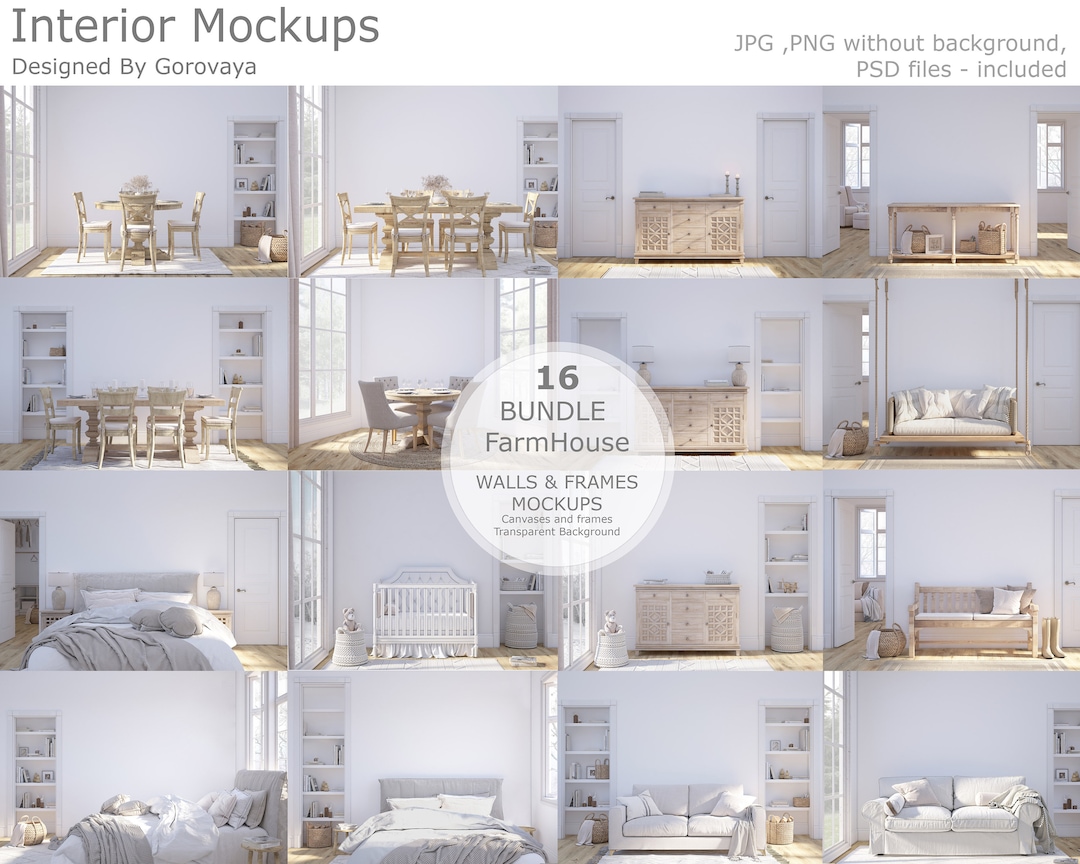 Interior Mockup, 16 Mockup Bundle, Bundle Set Mockup, Farmhouse Mockup ...