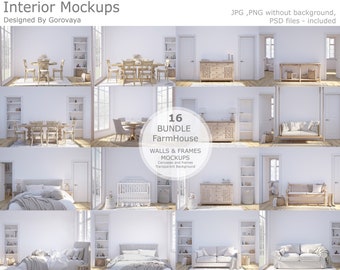 Interior Mockup, 16 Mockup Bundle, Bundle Set Mockup, Farmhouse Mockup, Rustic Mockup, Living Room Mockup, Bedroom Mockup, Mudroom Mockup