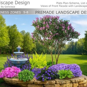 Premade Fence Landscape , Lilac Tree Berm Idea, Zone 5-8 Landscape Design, Landscaping Ideas,  Landscape Idea, Ready-Made