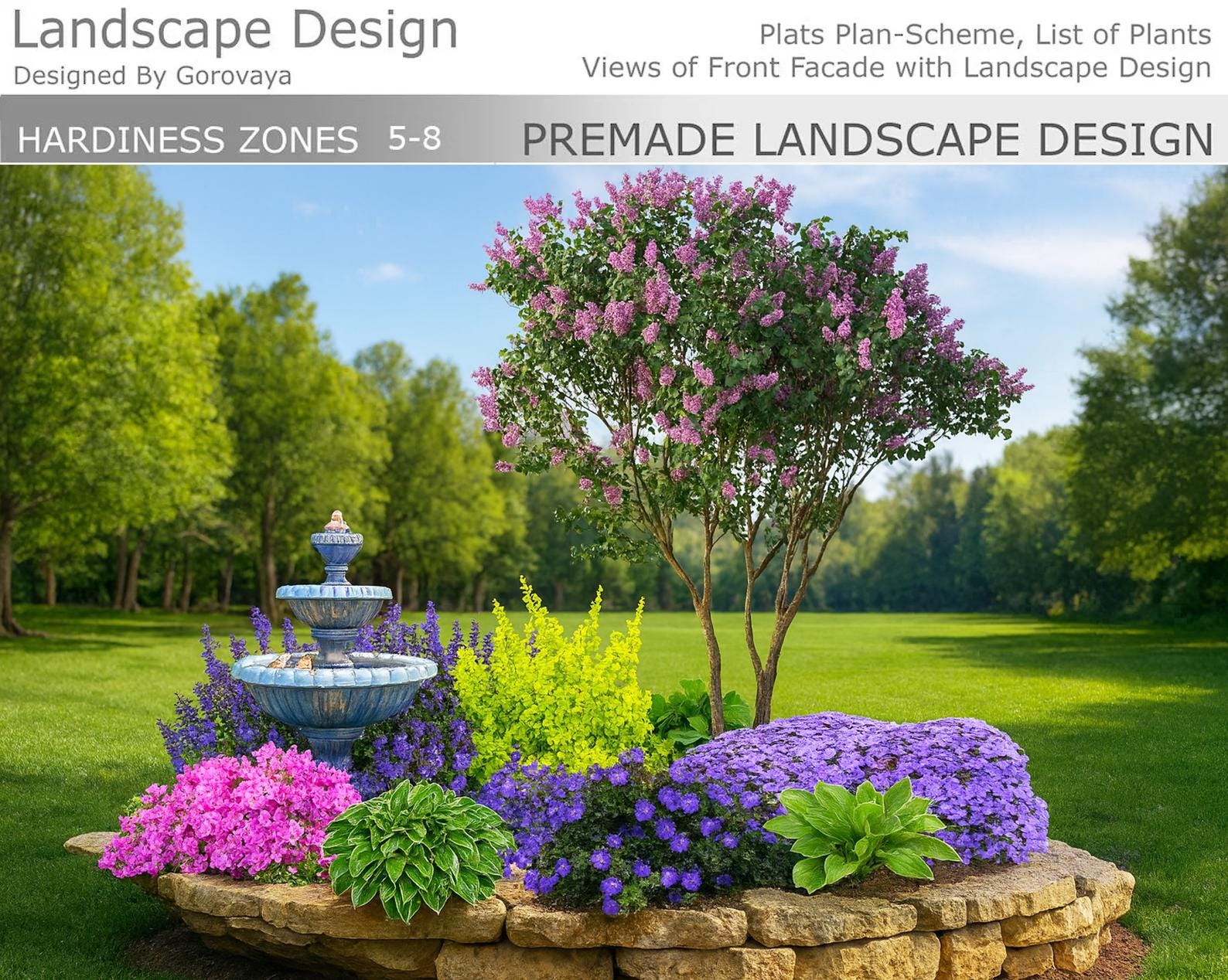 Premade Fence Landscape , Lilac Tree Berm Idea, Zone 5-8 Landscape