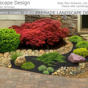 Premade Landscape Design, Ready made Landscape  Design, Zone 5-8 ,Japanese Corner Garden, Corner Garden Bed