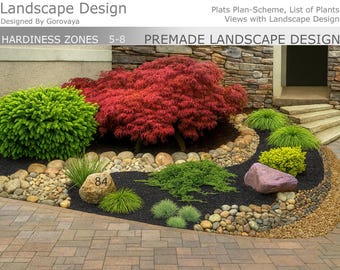 Ready to use Japanese Corner Garden Landscape Design, Zone 5-8 (Digital Download)