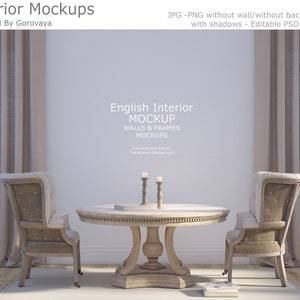 Interior Mockup, English Room Interior Mockup, Old English Style Living room Mockup, Blank Wall Mockup
