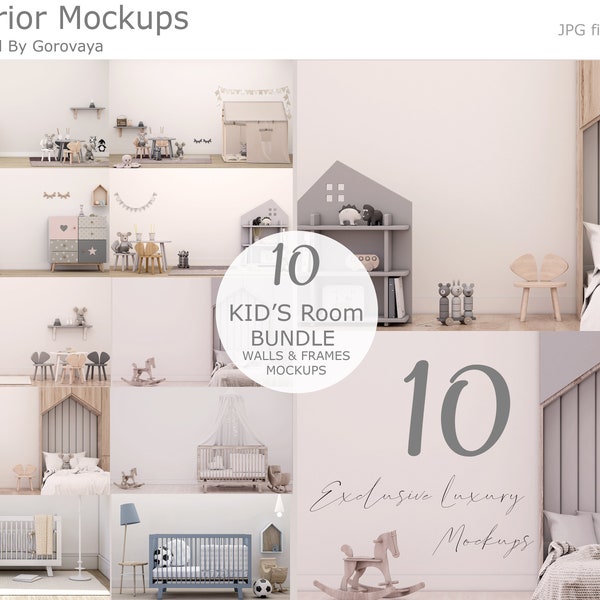 Interior Mockup,Kids Mockup, Bundle Mockup,Kid's Room Mockup Collection,Wall Mock up, Wallpaper Mockup, Kid's Mockup,Playroom Mockup