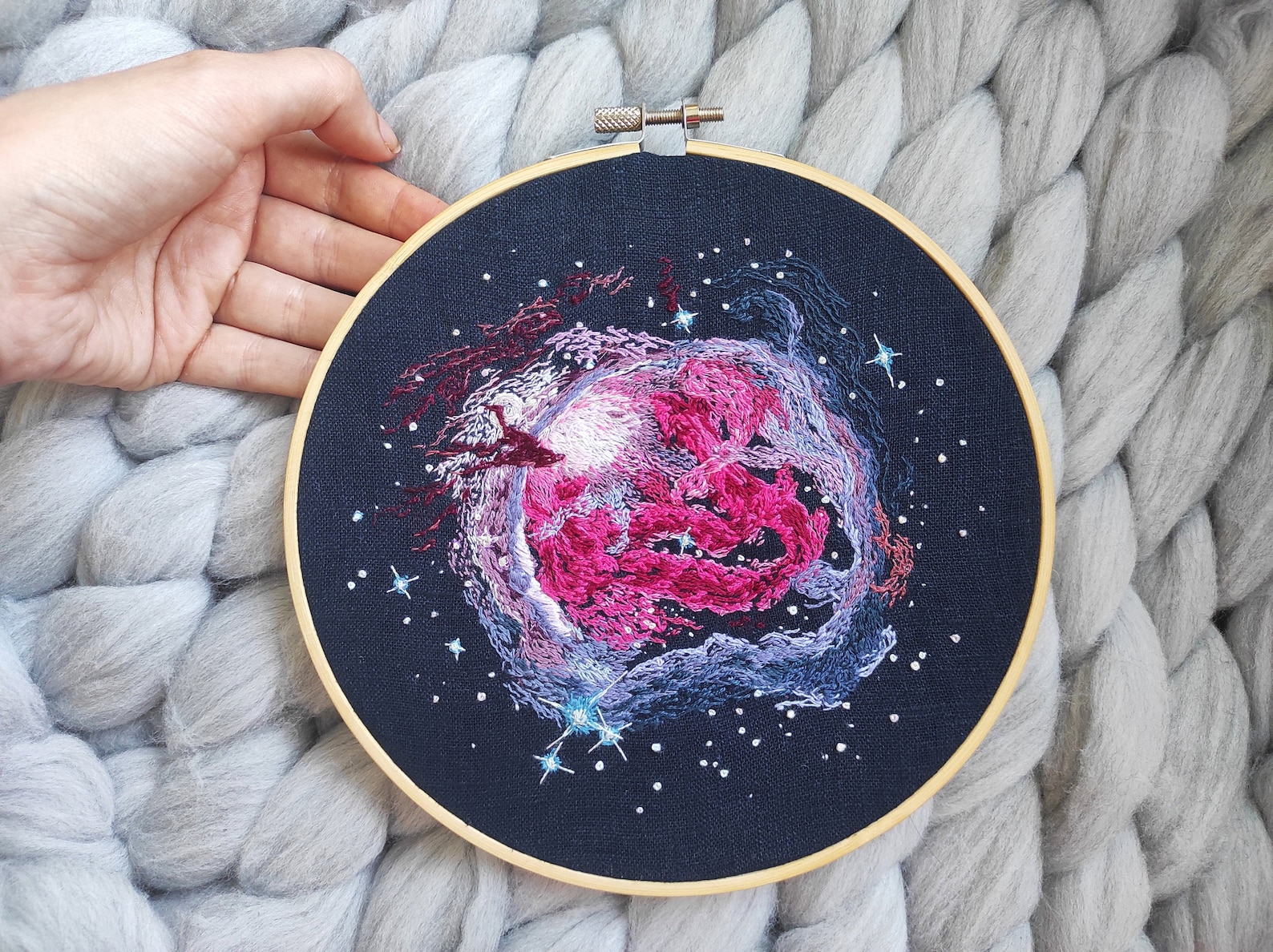 Space nebula hand jessecmault wall art hoop etsy Space nebula hand jessecmault wall art hoop etsy