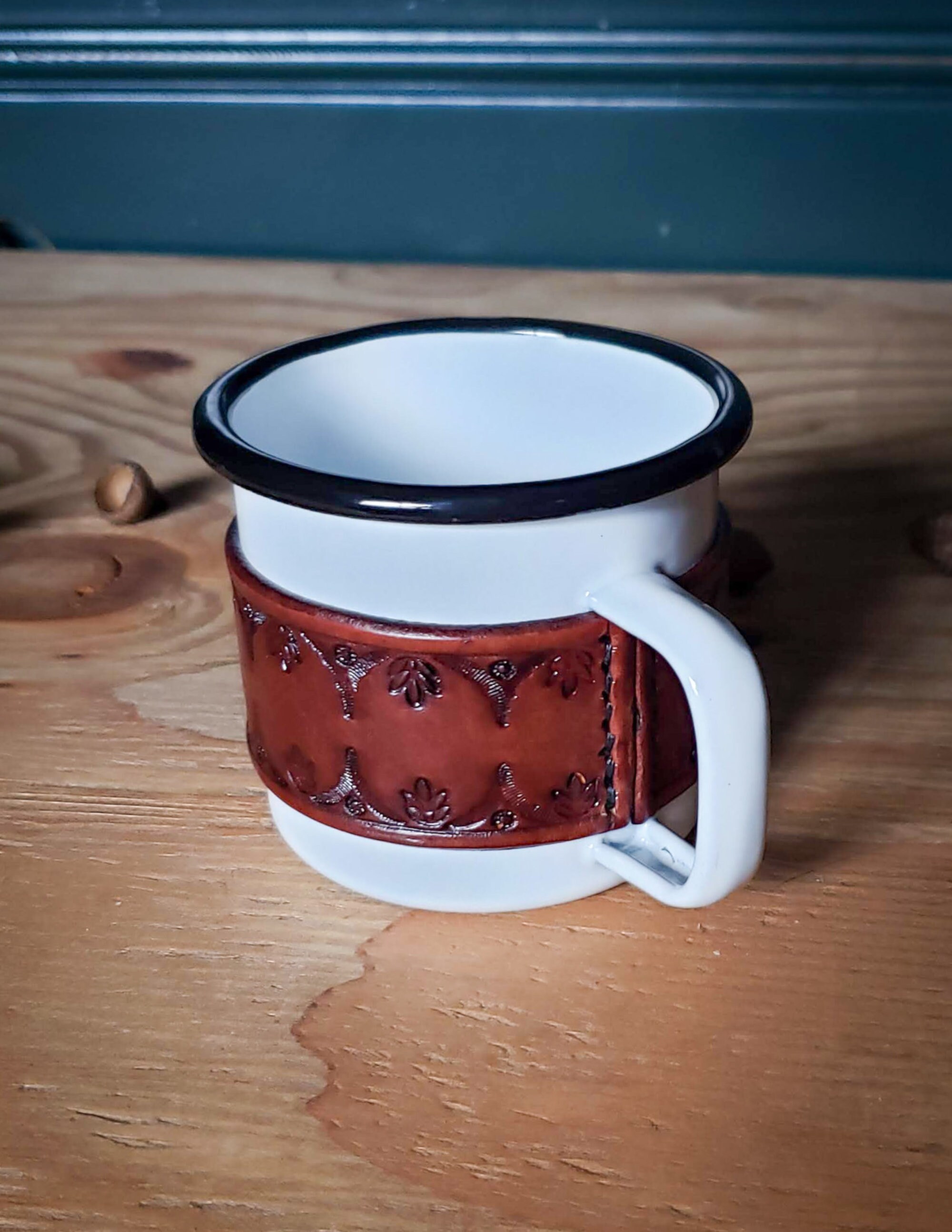 Leather Wrapped Enamel Mugtin Mugcamp Mugcampfire Etsy Australia