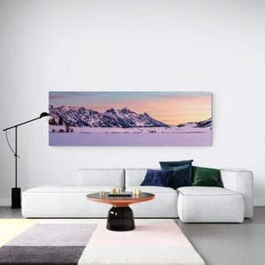 Grand Teton Sunrise Panorama - Winter Horses, Vibrant Sky, Mountain Wall Art, Luster/Canvas/Metal Print, Custom Orders