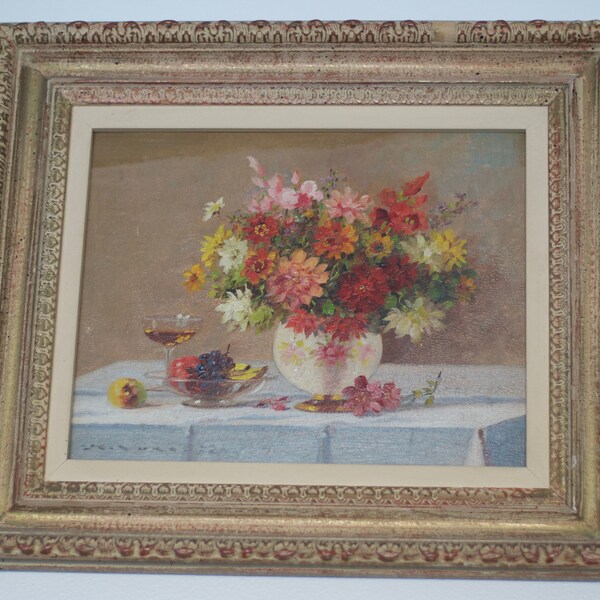 Vintage Oil Still Life, Oil on board, signed Kiest Vukovic, 1920-40's Original Framed Painting, Cityscape