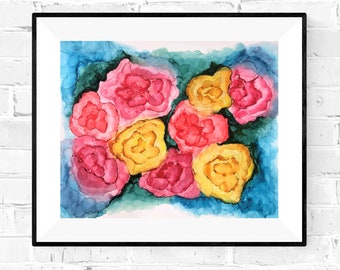 GARDEN OF DREAMS I,   Original Alcohol Ink Art, Impressionistic Flowers, Floral Art, Modern Art, Colorful Art