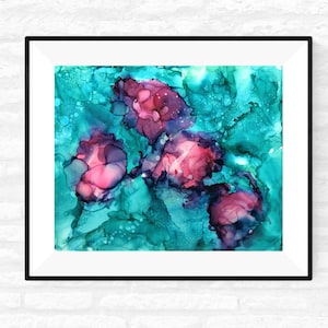 LET PINK PREVAIL, Original Alcohol Ink Abstract, Impressionist Floral Art, Gift for Gardener, Mother&#39;s Day