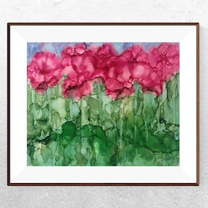 GARDEN VISION, Original Alcohol Ink Abstract, Impressionist Floral Art, Gift for Gardener