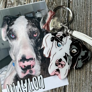 Great Dane Keychain, Personalized Great Dane Gifts, Great Dane Dogs, Gifts, Purse Charms, 3" Dane Face Custom Gifts, Dog Mom Gift, Realistic