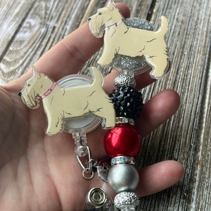 Scottish terrier BadgeReel, Nurse Badge, Badge Holder, Custom Dog ID Holder, Badge Reel, Nurse Gift, Dog Badge, Retractable Badge, Beaded