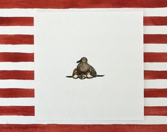 Aquarelle originale minuscule aquarelle peinture mère canard canetons Miniature réaliste Illustration