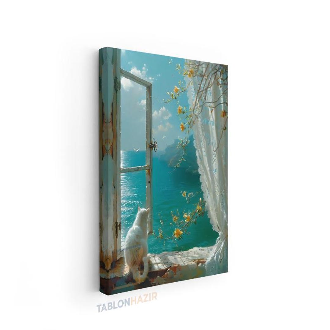 Modern Cat Window View Canvas Art Print, Nature Inspired Wall Decor - Etsy