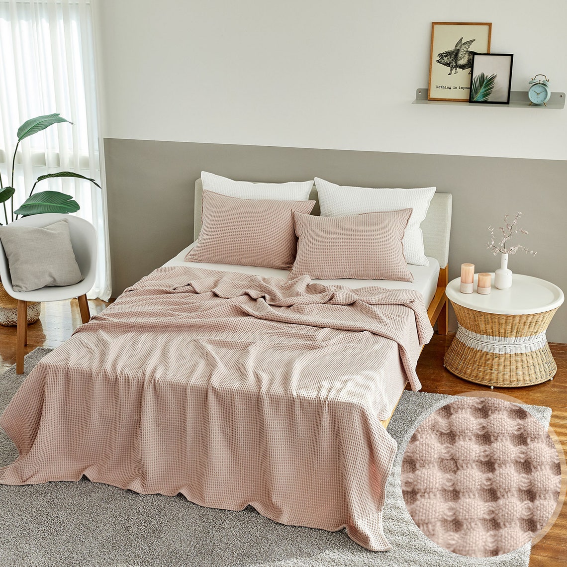 Modal Waffle Blanket in Light Pink 100 Natural Material Etsy