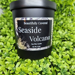 Candela di soia Seaside Volcano / Fatta a mano in cera di soia al 100% / Profumo di agrumi tropicali / Combustione pulita / Candela versata a mano da 9 oz / Regalo per lei o per lui