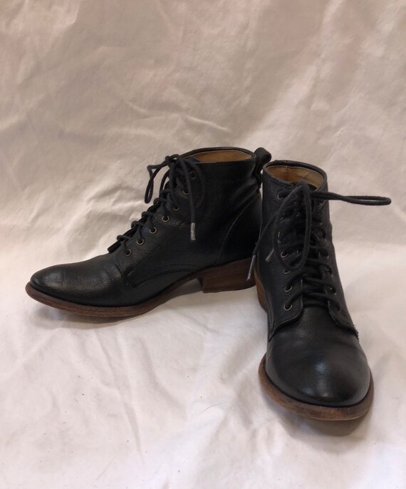Frye Lace Heeled Black Leather Boots 