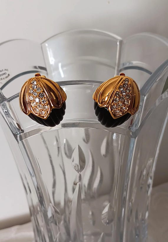 Joan Rivers Black Lucite Acorn Goldtone Earrings - image 2
