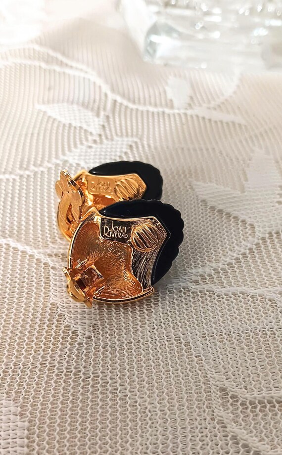 Joan Rivers Black Lucite Acorn Goldtone Earrings - image 4