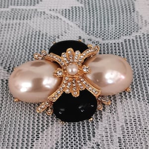 Joan Rivers faux Onyx and Pearl Brooch