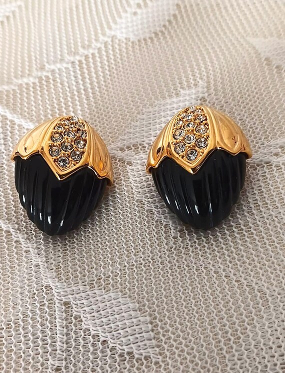 Joan Rivers Black Lucite Acorn Goldtone Earrings - image 5