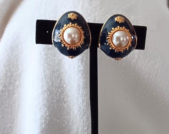 Joan Rivers Navy & Pearl  Earrings