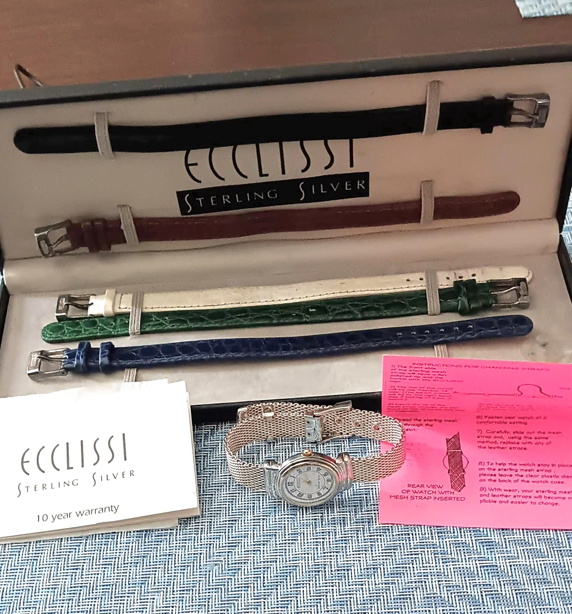 Ecclissi Sterling Silver Watch with Interchangeable Silicone Bands Vintage ECCLISSI Sterling Silver Bezel Change Reversible  main image 3
