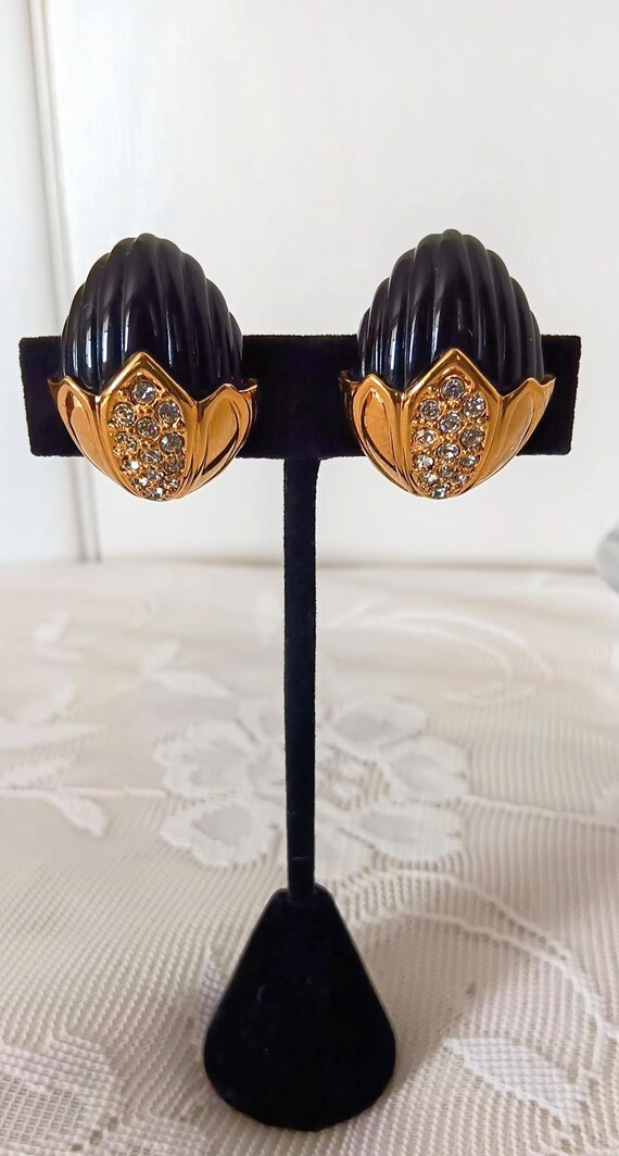 Joan Rivers Black Lucite Acorn Goldtone Earrings - image 1