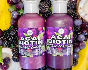 Acai & Biotin Natural Shampoo + Conditioner Set for Healthy Hair 14 ounces each