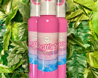 May include: Three cylindrical pink plastic bottles of Rice Water Strengthen & Grow Hair Mist, each featuring a white pump dispenser with a pink nozzle, a clear cap, and a label with blue and pink gradients, white text, and a 4 fl oz volume.