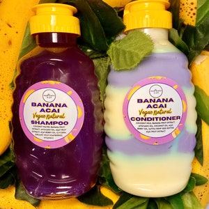 Banana Açaí Natural Vegan Shampoo + Conditioner Set for Healthy Hair 16 ounces each