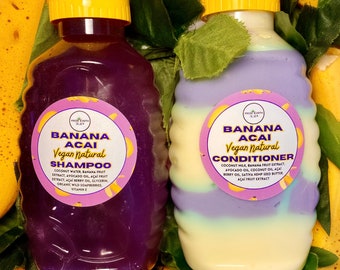 Banana Açaí Natural Vegan Shampoo + Conditioner Set for Healthy Hair 16 ounces each