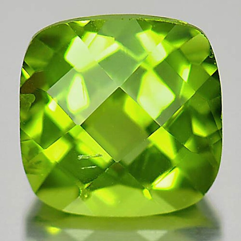 1.83ct Natural Cushion Checkerboard Cut Green Peridot