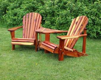 Ensemble de chaise de jardin d'angle en cèdre rouge de l'Est, double tête-à-tête, potins, Adirondack Muskoka, terrasse, bricolage