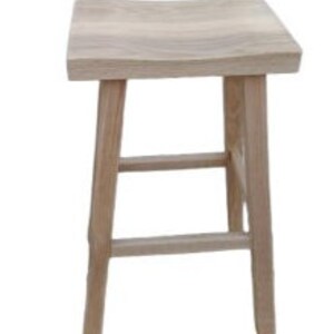 May include: A natural wood bar stool with a slightly curved seat and a simple, sturdy design.