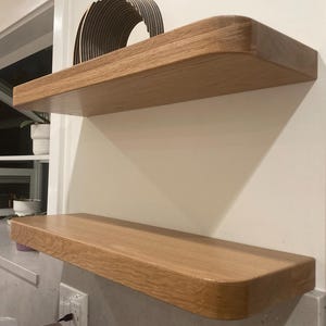 White Oak Rounded Corner Floating Shelf Wall Mounting for Kitchen