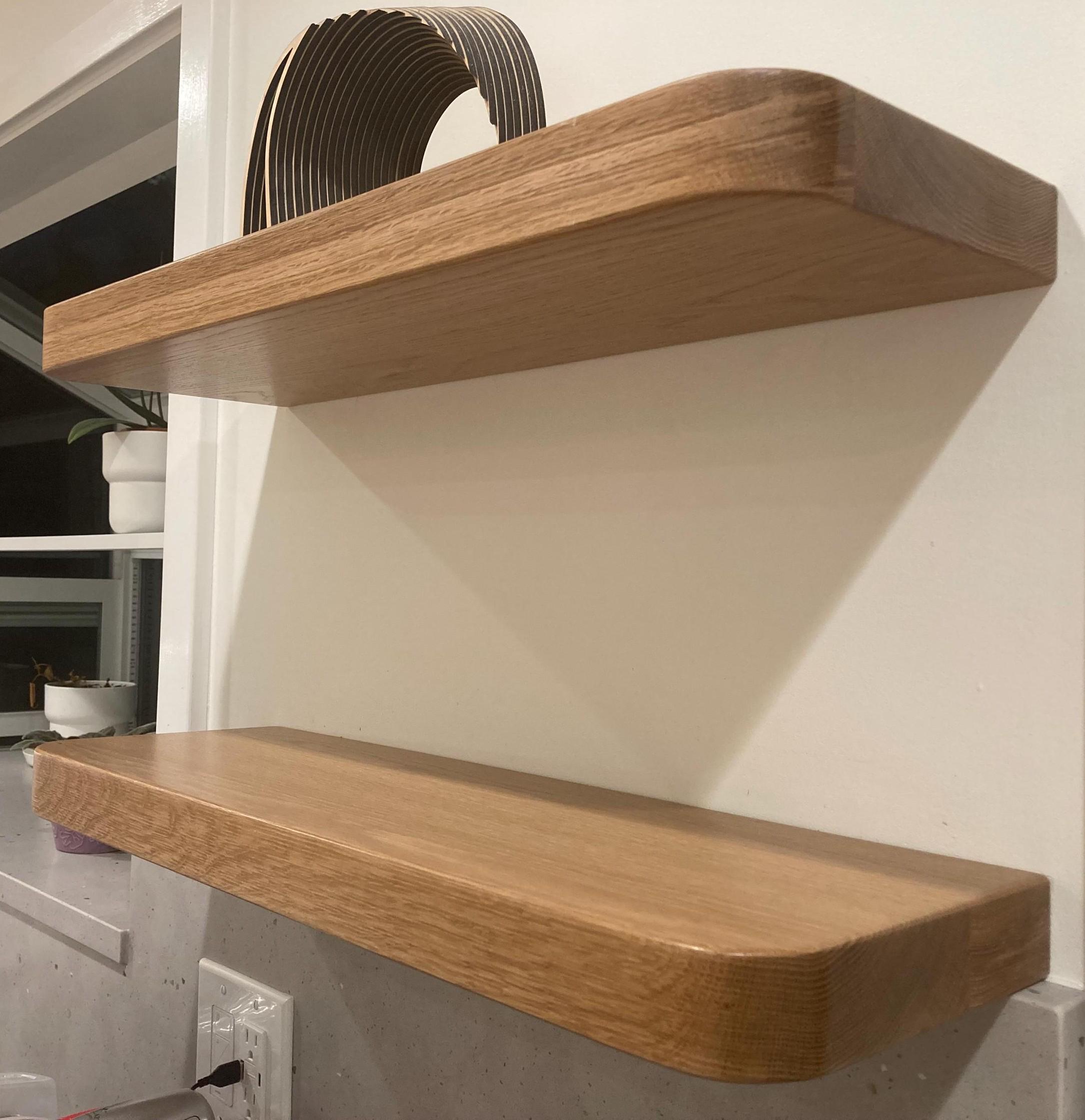 Amish Handcrafted White Oak Rounded Corner Floating Shelf Wall Mounting ...