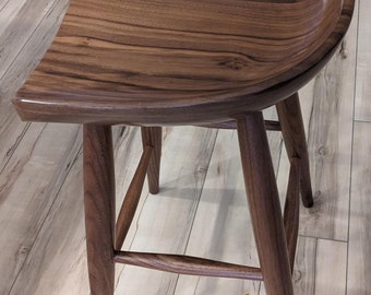 Fully Assembled Black Walnut Tractor Seat Bar Stool With Clear Coat