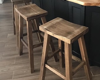 Amish/Mennonites Made Heavy Duty Maple Saddle Bar Stool Kits For Kitchen Island Counter