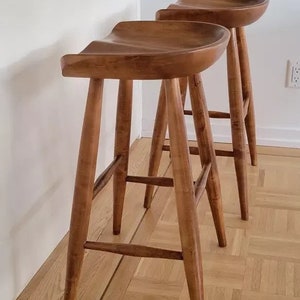 30&quot; Seat High Maple Tractor Seat Counter Bar Stool Kit For Kitchen Island Without Stain Finish