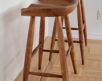 26" & 30" Seat High Maple Wood Tractor Seat Counter Bar Stool Kit For Kitchen Island with Custom Stain Finish