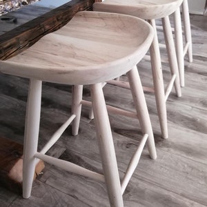Fully Assembled Solid Maple Wood Tractor Seat Bar Stool Without Stain Finish