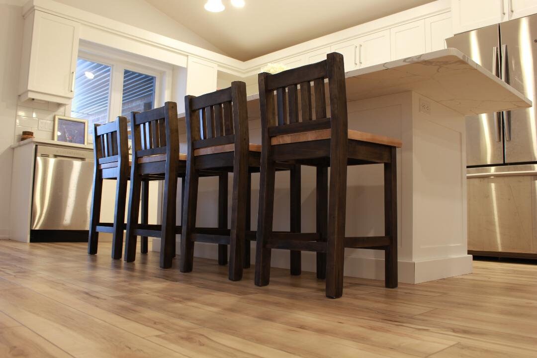 Custom Built Heavy Duty Slat Back Bar Stool Kits With Custom Stain Finish Made In Canada