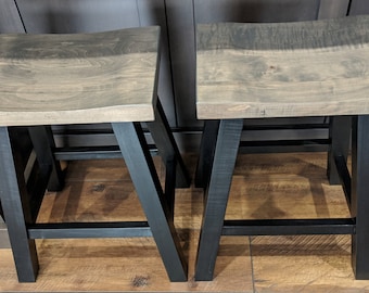 Mennonites Made Heavy Duty Maple Or Walnut Saddle Bar Stool Kits With Stain Finish