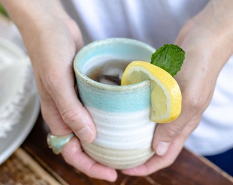 Small Beach House Ceramic Tumbler - Handmade Pottery Drinkware - Home Decor Small Vase, Wine Cup, Juice cup, Ceramic Water Cup